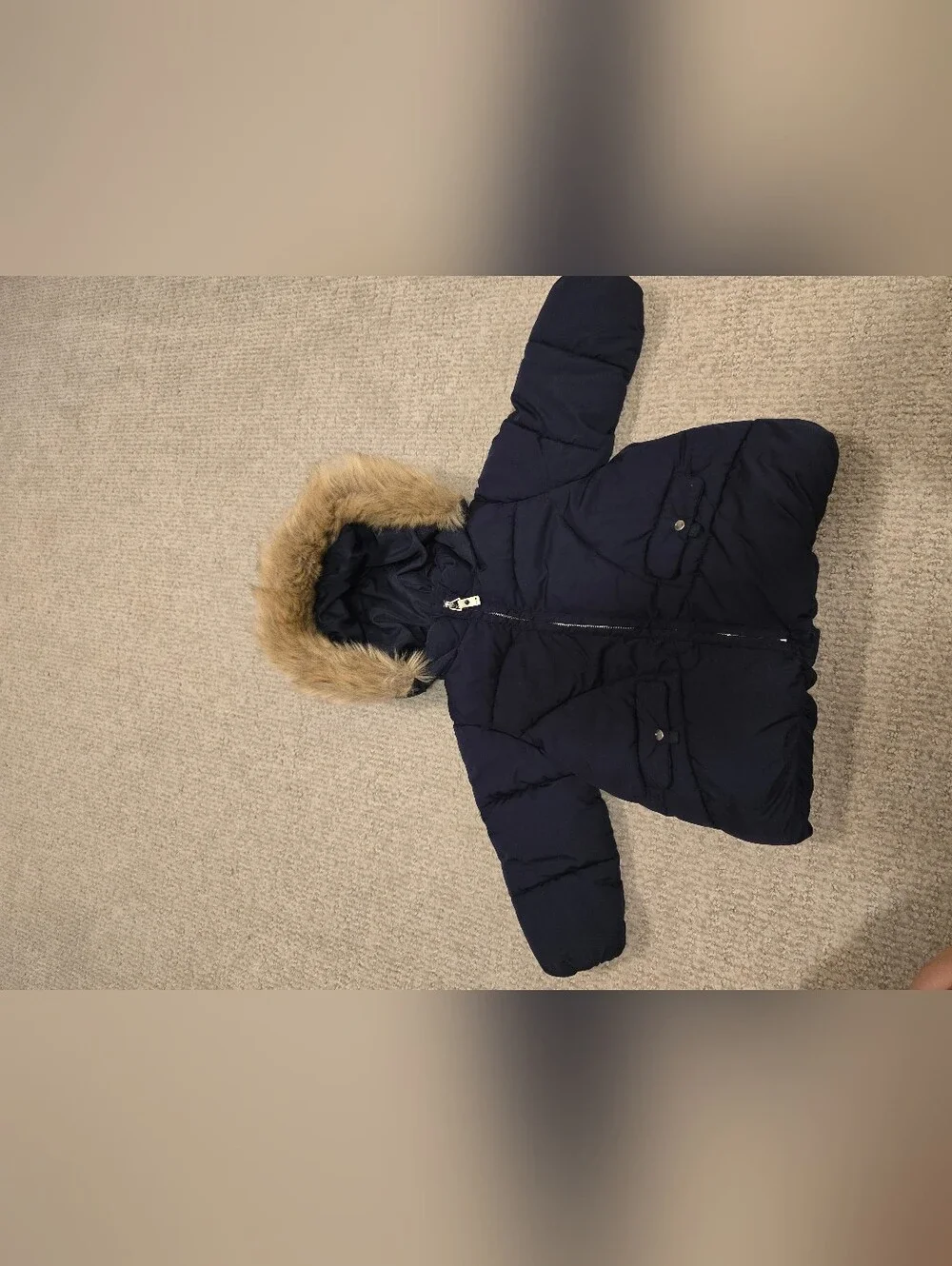 Zara Kids Navy Puffer Jacket with Faux Fur Hood